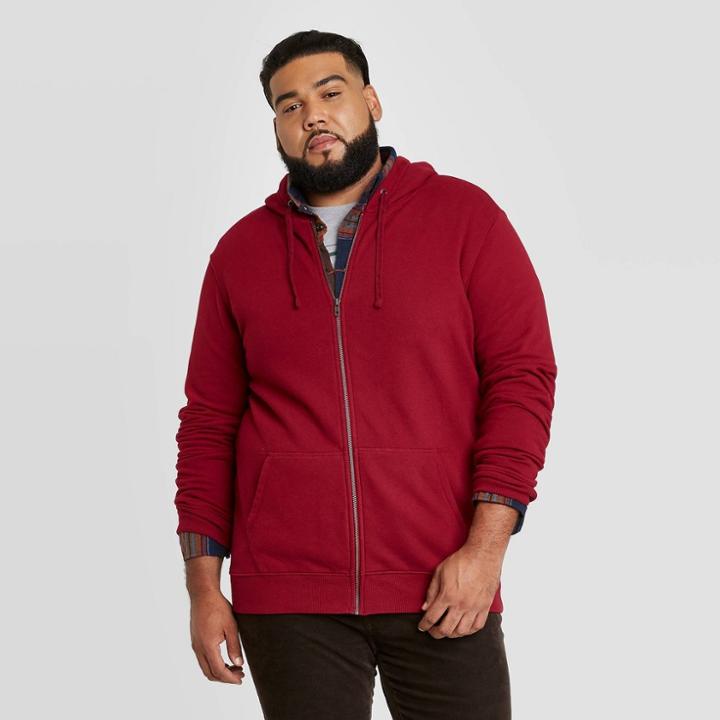 Men's Big & Tall Regular Fit Full Zip Fleece Hoodie Sweatshirt - Goodfellow & Co Red