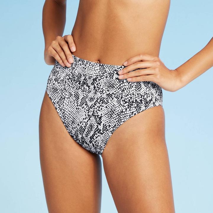Juniors' Ribbed Cheeky High Leg High Waist Bikini Bottom - Xhilaration Black/white