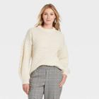 Women's Crewneck Textured Pullover Sweater - A New Day Cream