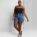 Women's Plus Size High-rise Button-front Paperbag Waist Jean Shorts - Wild Fable Medium Wash 1x, Women's, Size: