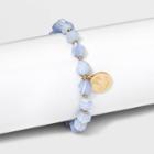 No Brand Silver Plated Blue Lace Agate Protect Charm Beaded Stretch Bracelet - Worn Gold