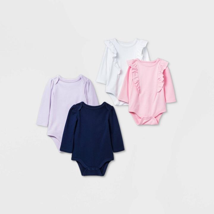 Baby Girls' 4pk Long Sleeve Bodysuit - Cat & Jack Blue Newborn