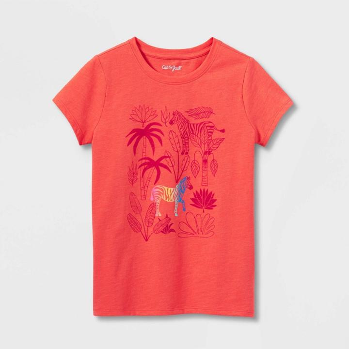 Girls' Zebra Short Sleeve Graphic T-shirt - Cat & Jack Coral