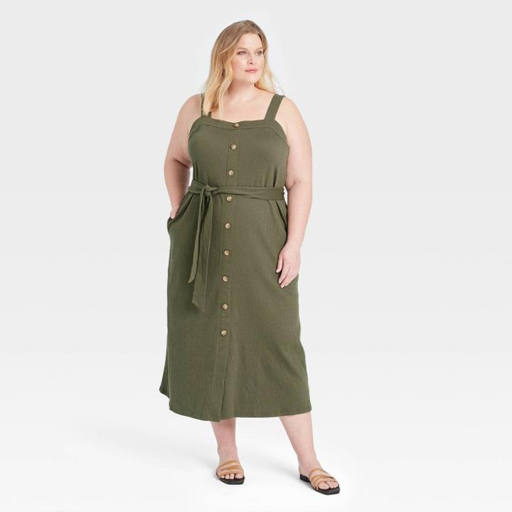 Women's Plus Size Knit Button-front Dress - Ava & Viv Olive