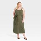 Women's Plus Size Knit Button-front Dress - Ava & Viv Olive