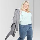 Women's Plus Size Long Sleeve V-neck T-shirt - Wild Fable Misty Waterfall