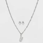 Silver Plated Cubic Zirconia 'u' Initial Earring And Pendant Necklace Set - A New Day