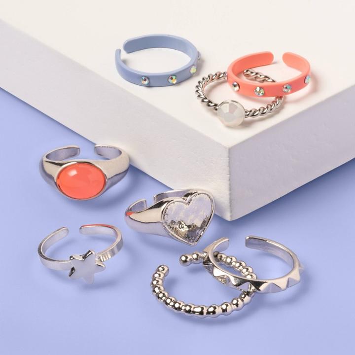 Kids' 8pk Color Pop Ring Set - More Than Magic , Grey/silver