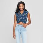 Women's Floral Print Sleeveless Knot Front Top - Lily Star (juniors') Navy