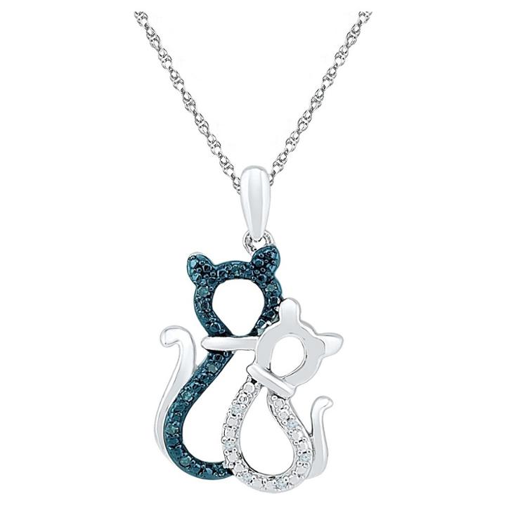 Target 1/20 Ct. T.w. Round White/blue Diamond Prong Set Cat-pendant In Sterling Silver (18 Ij-i2-i3), Girl's