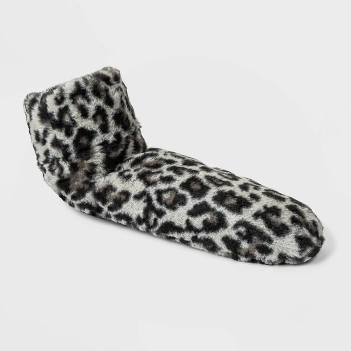 No Brand Women's Leopard Print Faux Fur Booties With Grippers - Gray