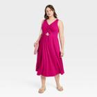 Women's Plus Size Sleeveless Cinched Front Peephole Dress - Ava & Viv Pink X