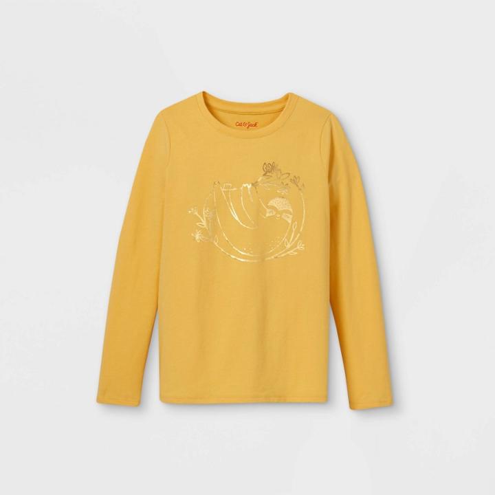 Girls' Long Sleeve Sloth Graphic T-shirt - Cat & Jack Light Mustard