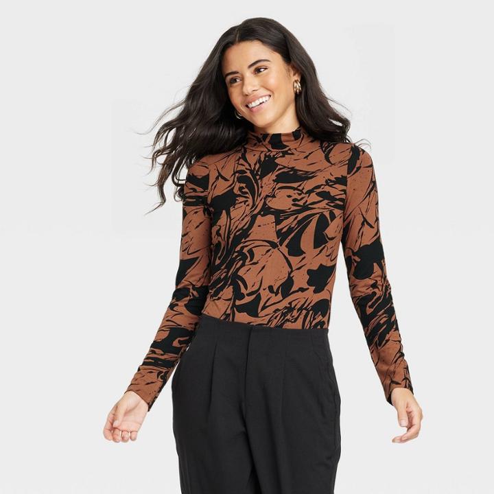 Women's Turtleneck Bodysuit - A New Day Brown/black