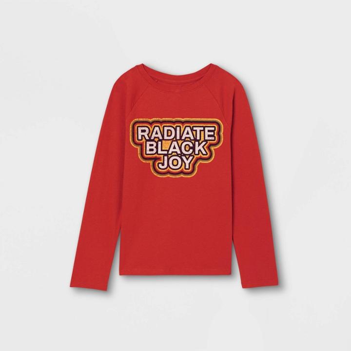 No Brand Black History Month Kids' Black Joy Long Sleeve Graphic T-shirt - Red