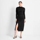 Women's Long Sleeve Mock Neck Side Ruched Slit Midi Dress - Future Collective With Kahlana Barfield Brown Black Xxs