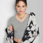 Women's Short Sleeve V-neck Cropped T-shirt - Wild Fable Dark Gray Xxs