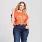 Women's Plus Size Floral Print Crew Neck Short Sleeve T-shirt - Xhilaration Orange X, Red