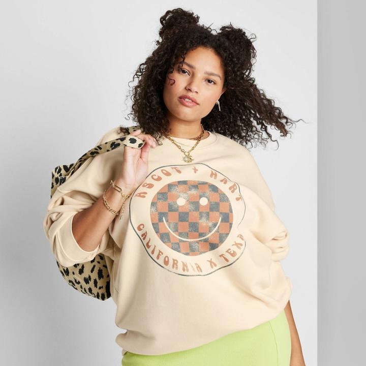 Women's Plus Size Ascot + Hart Graphic Pullover Sweatshirt - White