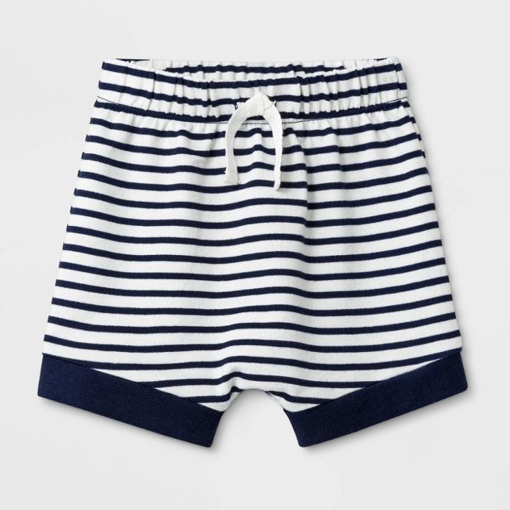 Baby Boys' Striped French Terry Pull-on Shorts - Cat & Jack Navy Blue 0-3m, Boy's, White Blue