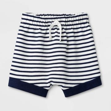 Baby Boys' Striped French Terry Pull-on Shorts - Cat & Jack Navy Blue 0-3m, Boy's, White Blue