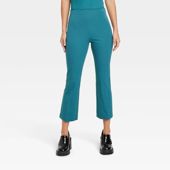 Women's Cropped Kick Flare Pull-on Pants - A New Day Teal
