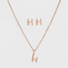 Sterling Silver Initial H Earrings And Necklace Set - A New Day Rose Gold, Girl's, Rose Gold - H