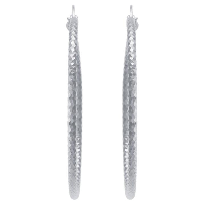 Distributed By Target Women's Sterling Silver Diamond-cut Click Top Hoop Earrings