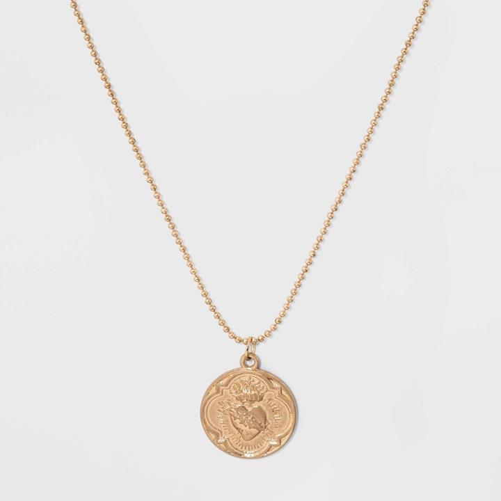 Heart Coin Pendant Necklace - Wild Fable Gold, Women's,