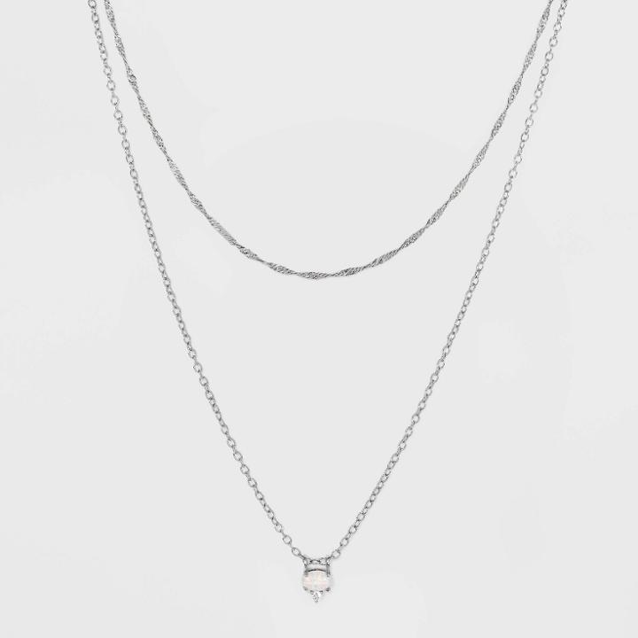 Silver Plated Cubic Zirconia And Faux Opal Pendant Necklace - A New Day