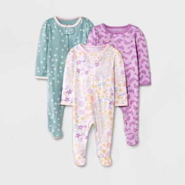 Baby Girls' 3pk 'in Bloom' Zip-up Sleep N' Play - Cloud Island Rose Pink