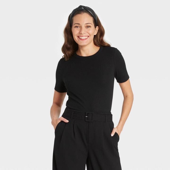 Women's Short Sleeve Rib T-shirt - A New Day Black