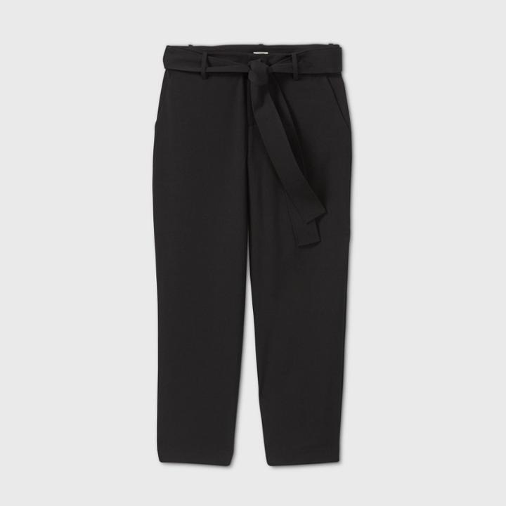 Women's Tie Waist Straight Pants - A New Day Black