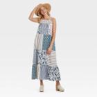Women's Sleeveless Tiered Dress - Universal Thread Blue Patchwork