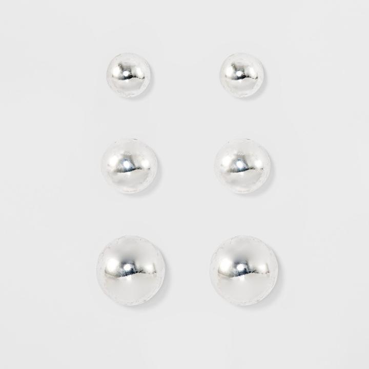 Women's Fashion Trio Stud Ball Earring - A New Day Silver,