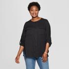 Women's Plus Size Utility Pocket Long Sleeve Shirt - Ava & Viv Black