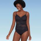 Women's Slimming Control Mesh Inset Cross Front One Piece Swimsuit - Dreamsuit By Miracle Brands Black