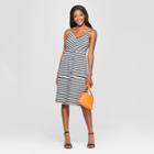 Women's Striped Strappy Button Front Knit Midi Dress - Xhilaration Classic Navy