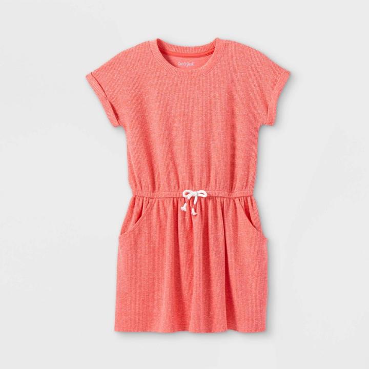 Girls' Slub Short Sleeve Knit Dress - Cat & Jack Heather Coral