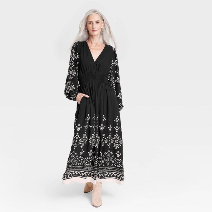 Women's Long Sleeve A-line Dress - Knox Rose Black