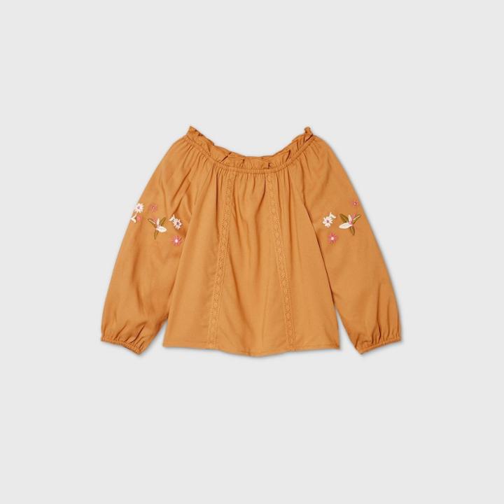 Toddler Girls' Long Sleeve Embroidered Blouse - Art Class Gold