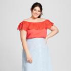 Women's Plus Size Off The Shoulder Lace Top - A New Day Coral (pink)