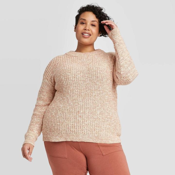 Ava & Viv Women's Plus Size Crewneck Multi Texture Pullover Sweater- Ava &viv Pink X, Women's