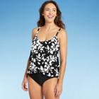 Women's V-neck Angled Tiered Tankini Top - Aqua Green Black