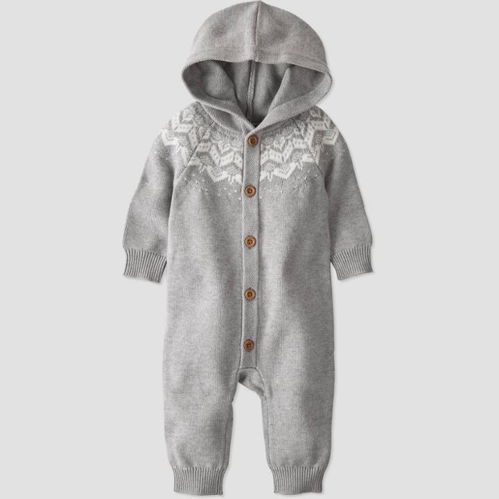 Baby Organic Cotton Winter Hooded Sweater Jumpsuit - Little Planet By Carter's Gray