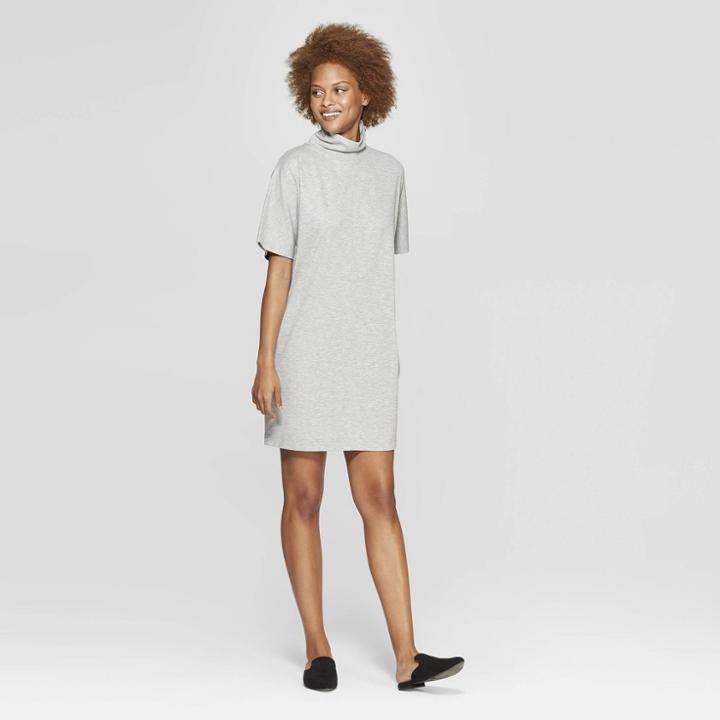 Women's Short Sleeve High Neck Shirtdress - Prologue Heather Gray