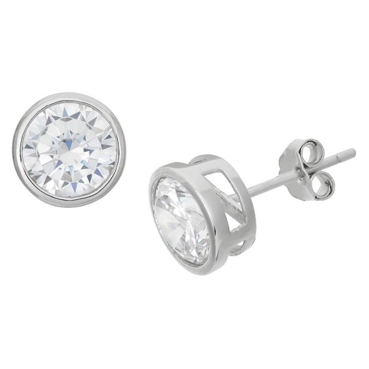 Tiara 7mm Bezel Set Cubic Zirconia Stud Earrings In Sterling