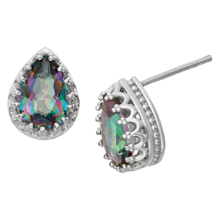 2 2/3 Tcw Tiara Sterling Silver Pear-cut Rainbow Topaz Crown Earrings, Women's, Rainbow Quartz