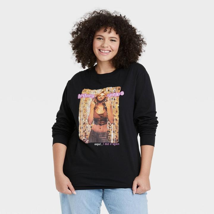 Women's Britney Spears Plus Size Long Sleeve Graphic T-shirt - Black