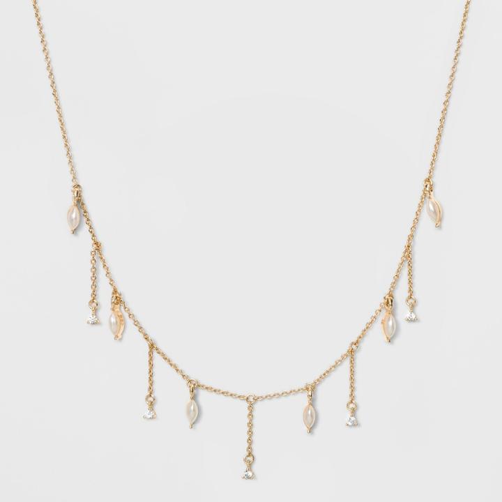 Delicate Drop With Simulated Pearl And Stone Fringe Necklace - A New Day,